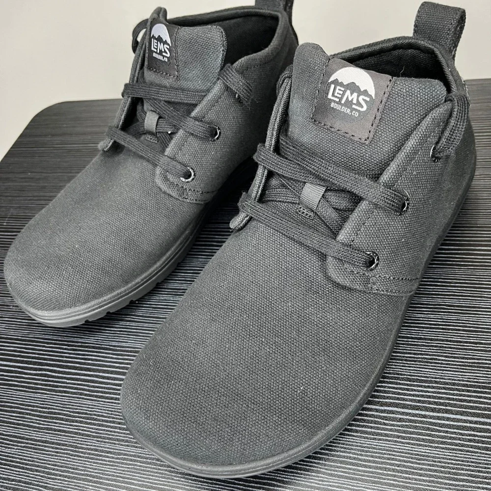 Lems Chukka Canvas Vegan Shoes Mens 8.5 Womens 10 Black Barefoot Zero Drop Boots